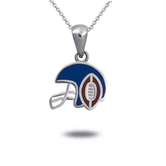 925 Sterling Silver Football Helmet Sports Enamel Pendant Necklace